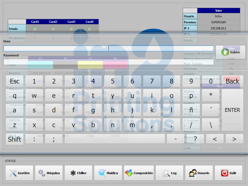 Interfaz del software In2Designer con teclado táctil en pantalla